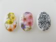 画像1: Vintage Plastic Floral Decal Oval Cabochon (1)