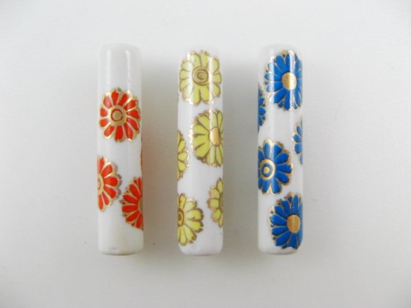 画像1: Vintage Ceramic Flower Tube Beads (1)