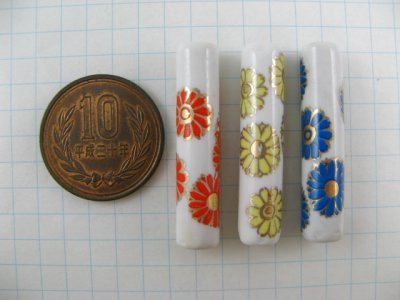 画像1: Vintage Ceramic Flower Tube Beads