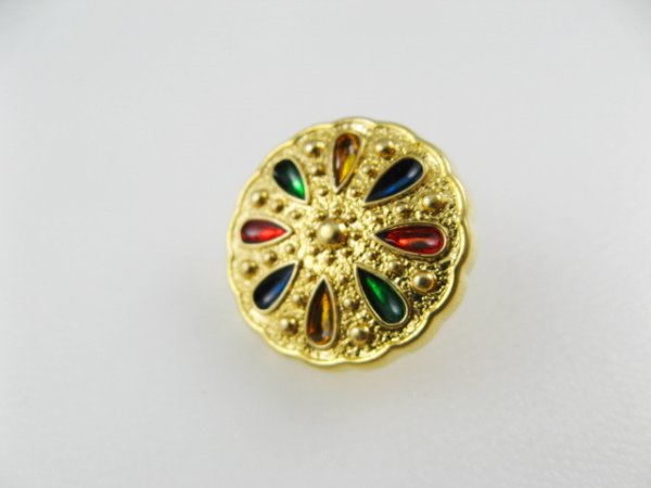 画像1: Vintage Plastic Gold+Multicolor Flower Button (1)