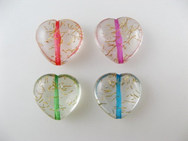 画像1: Plastic Glitter Heart Beads 2個入り (1)