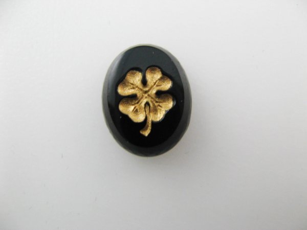 画像1: Vintage Glass Black Clover Cabochon (1)