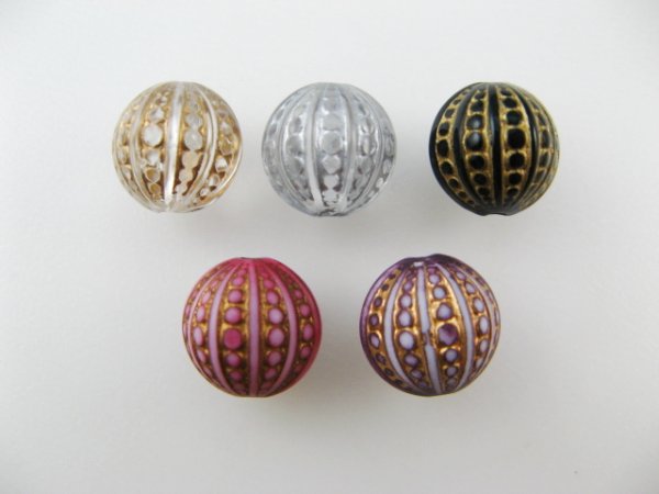 画像1: Plastic Round Fluted Dot Beads 2個いり (1)