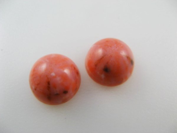 画像1: Vintage Plastic Coral Stone Cabochon 2個入り (1)