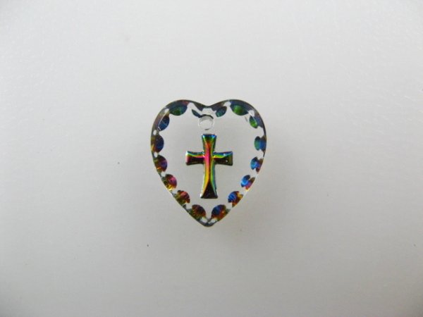 画像1: Tiny Cross Heart Glass Intaglio Pendant (1)