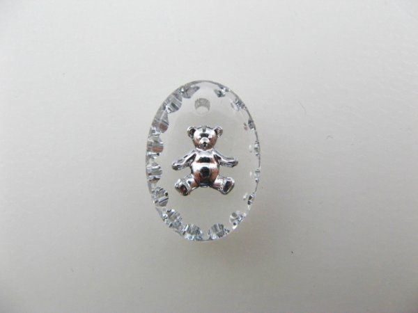 画像1: Small Teddy bear Oval Glass Intaglio Pendant(SV) (1)