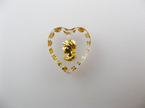 画像1: Tiny Cameo Heart Glass Intaglio Pendant(GD) (1)