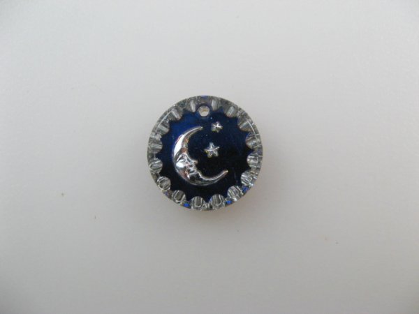 画像1: Vintage Glass Intaglio "Moon star" Round Pendant【Night sky】 (1)