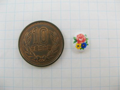 画像1: Vintage Porcelain Floral Cabochon 10x8mm 【B】