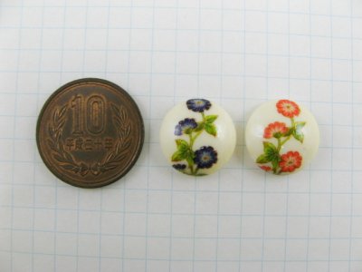 画像1: Vintage Ceramic Round Flower Cabochon 16mm