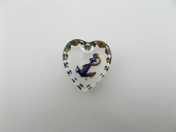 画像1: Tiny Anchor Heart Glass Intaglio Pendant  (1)