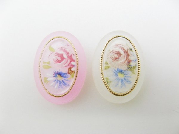 画像1: Vintage Plastic Pastel Flower Oval Cabochon (1)