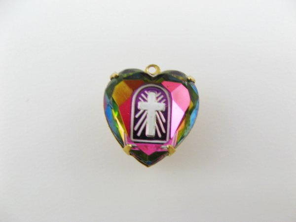 画像1: Brass+Cross Heart Glass Intaglio Pendant  (1)