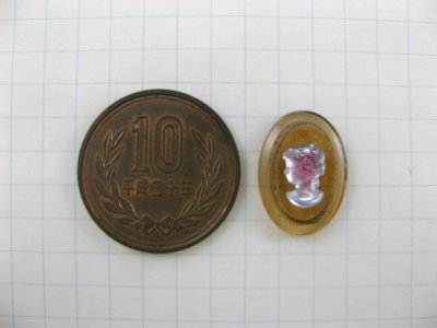 画像1: Vintage Glass Topaz Cameo Cabochon 18x13mm