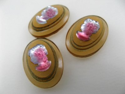 画像2: Vintage Glass Topaz Cameo Cabochon 18x13mm