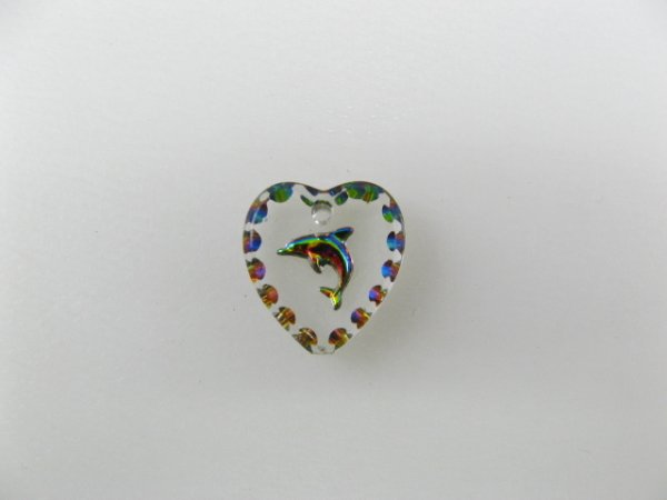 画像1: Tiny Dolphin Heart Glass Intaglio Pendant (1)