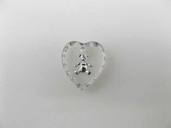 画像1: Tiny "Teddy bear" Heart Glass Intaglio Pendant (1)